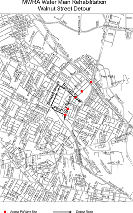 MWRA Water Main Rehabilitation  Walnut Street Detour, Somerville, Mass. MAP