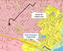 map of MWRA pipeline project in Arlington