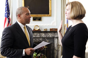 Governor Deval Patrick swears in Jennifer L. Wolowicz to her first term on the MWRA Board of Directors