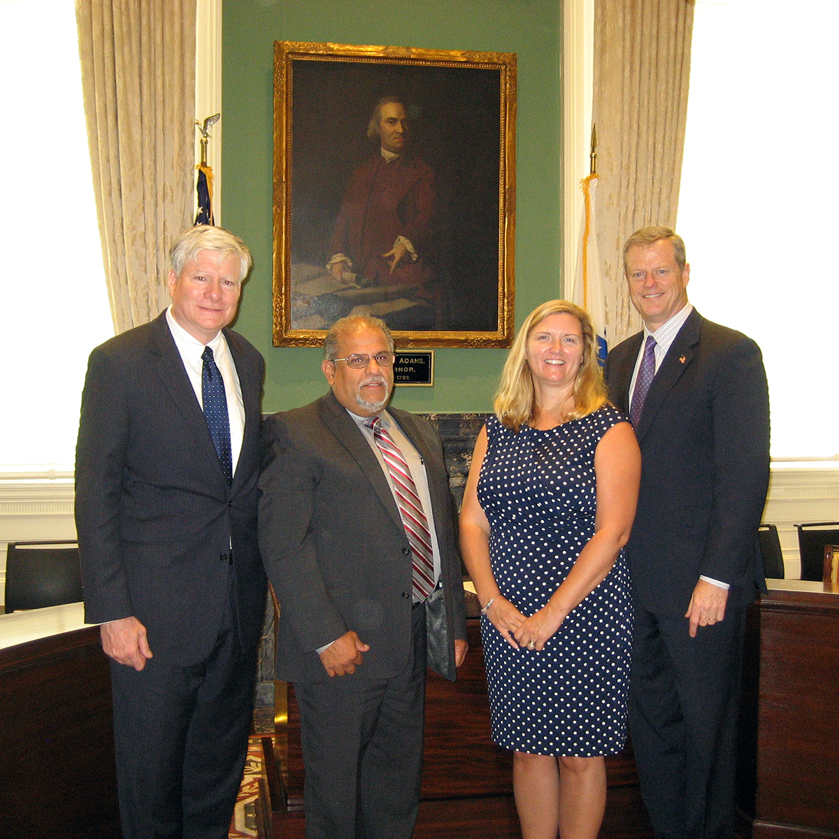MWRA Executive Director Fred Laskey, 
Board Members Andrew Pappastergion and Jennifer Wolowicz, Governor Charlie Baker