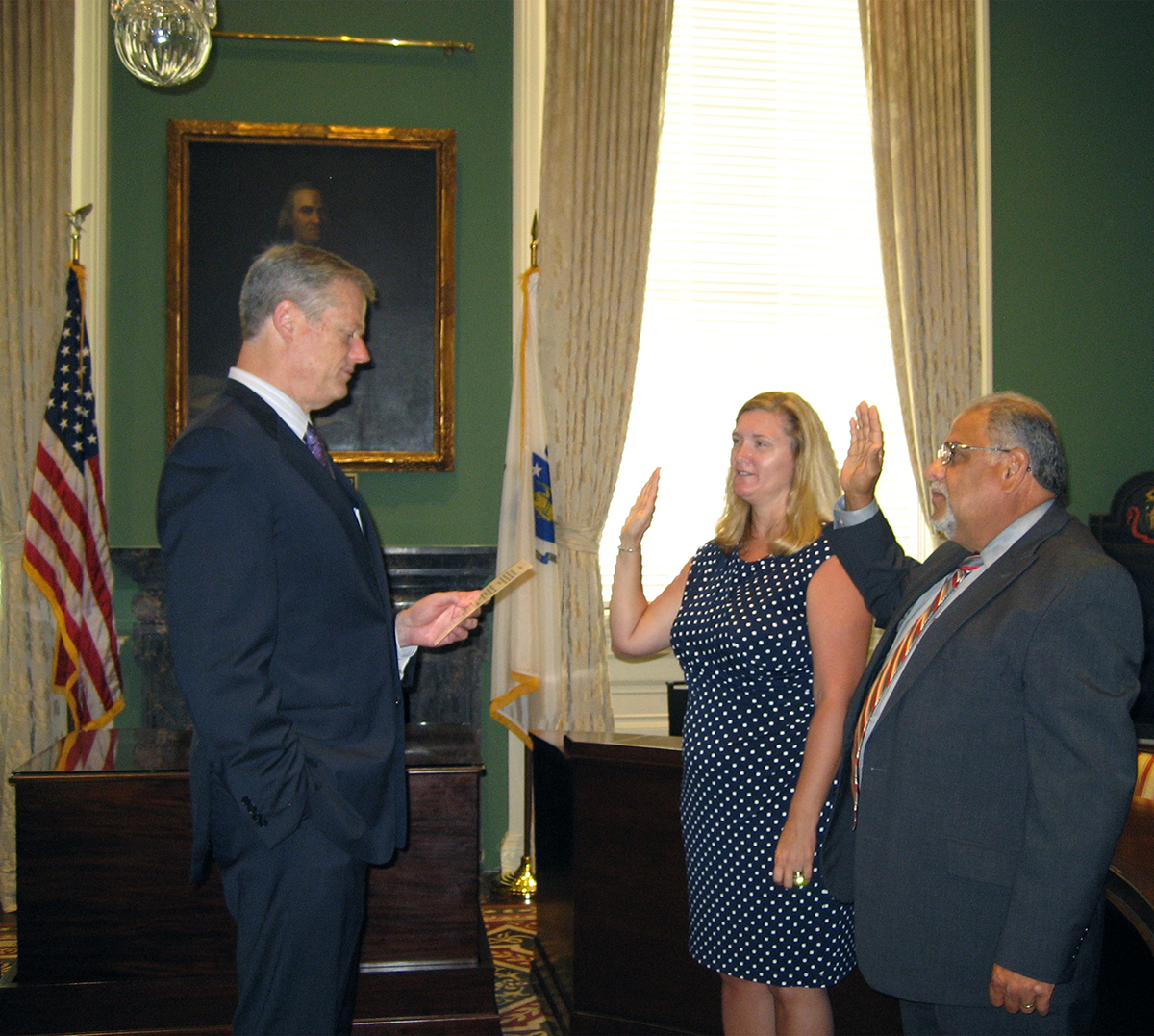 Governor Baker swears in Jennifer Wolowicz 
and Andrew Pappastergion