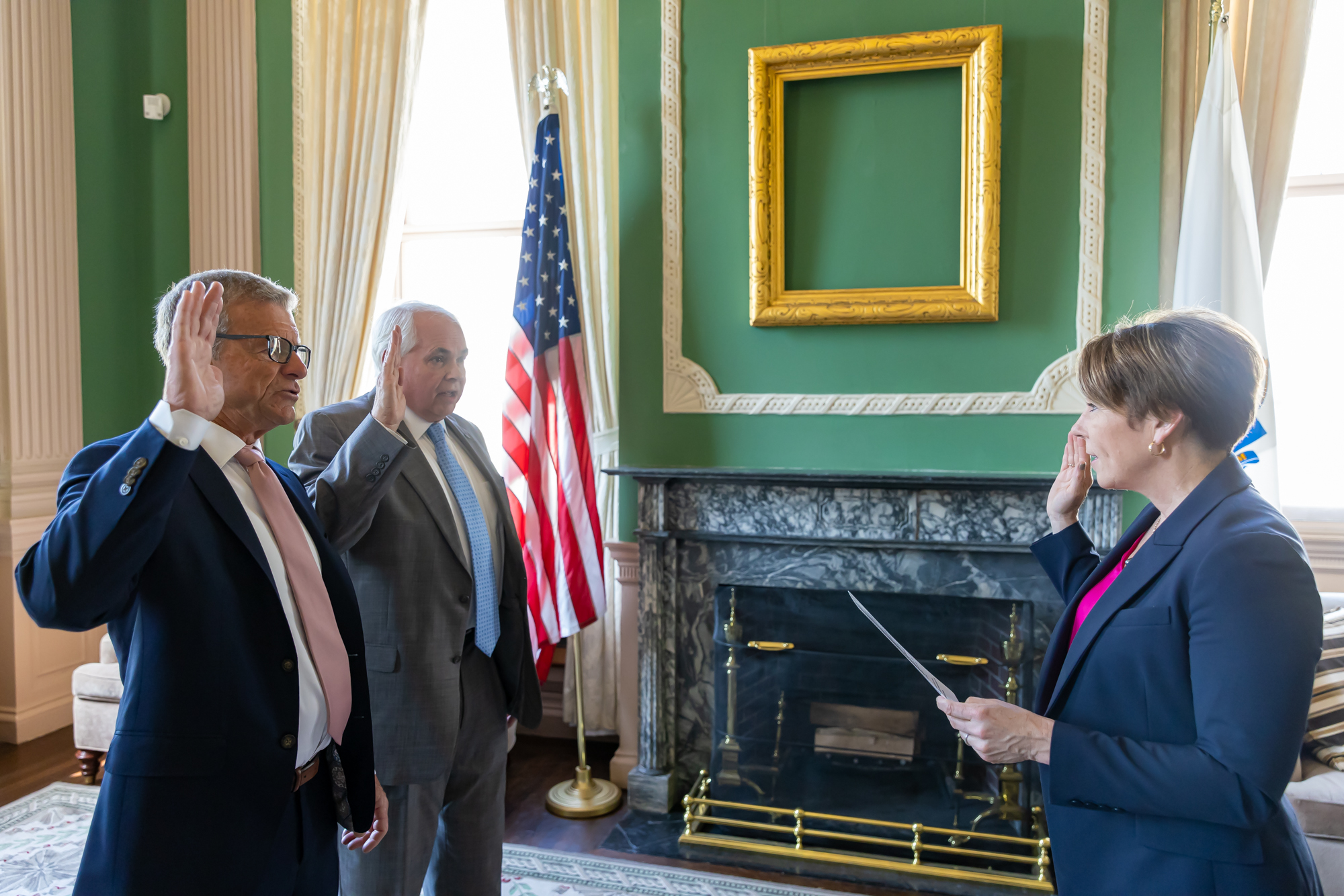 Governor Maura Healey swears in Paul Flanagan and Louis M. Taverna to MWRA Board of Directors