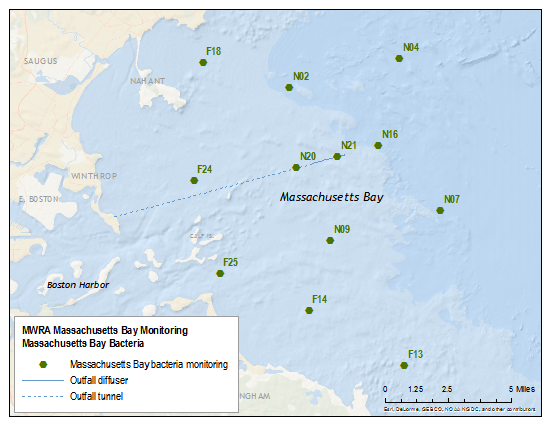 Massachusetts Bay bacteria monitoring stations