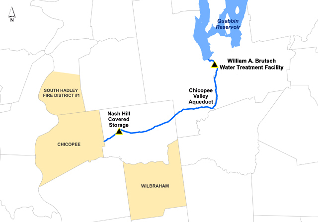 Map of MWRA's Chicopee Valley Aqueduct (CVA) Water System