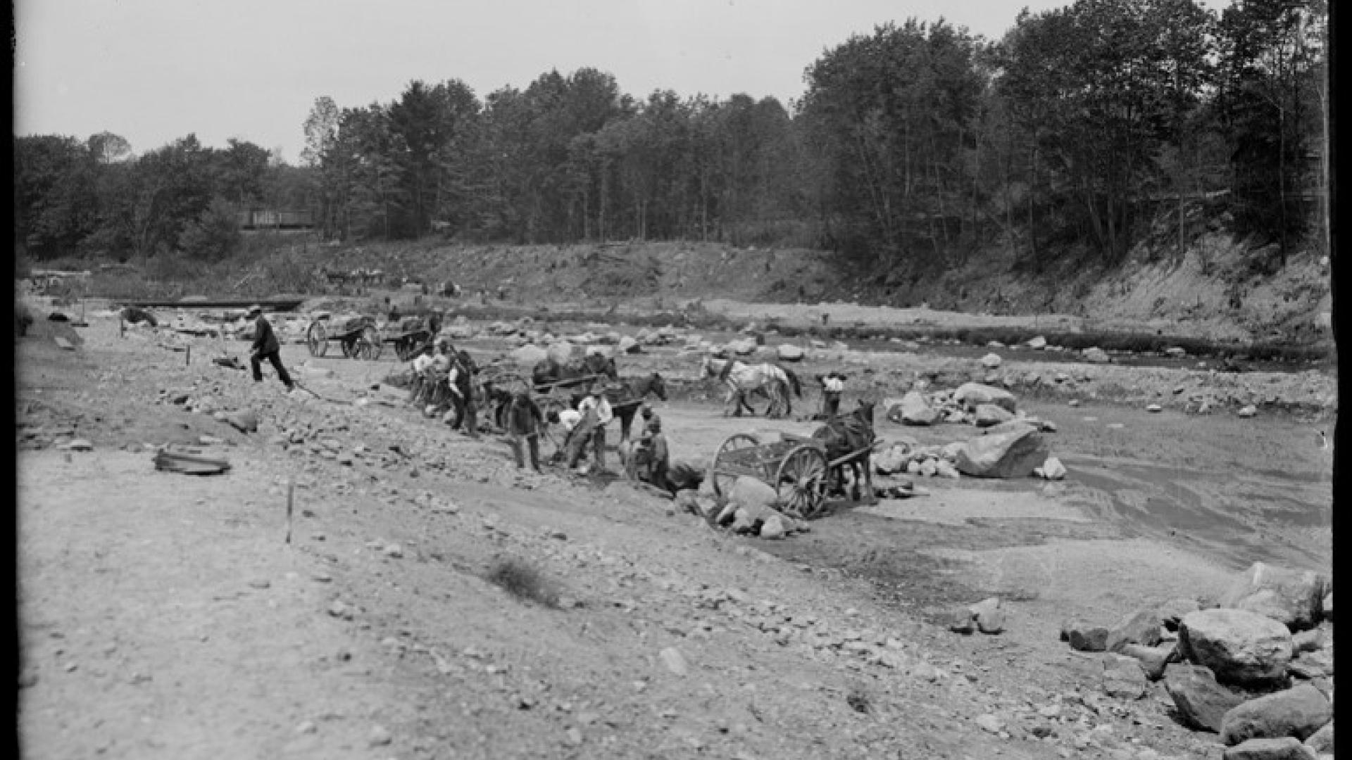 Historic photos of the construction of the Quinapoxet River Dam circa 1905. (3)