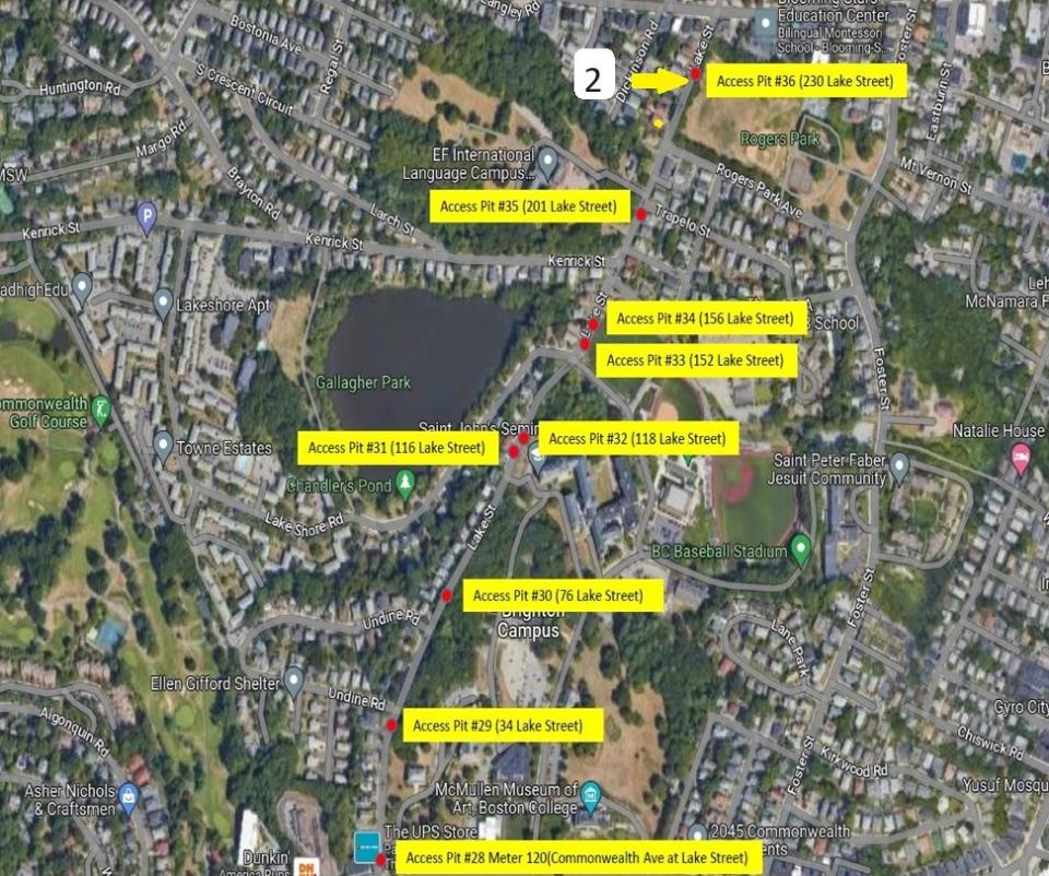 A map of Lake Street pin pointing the location of the access pits