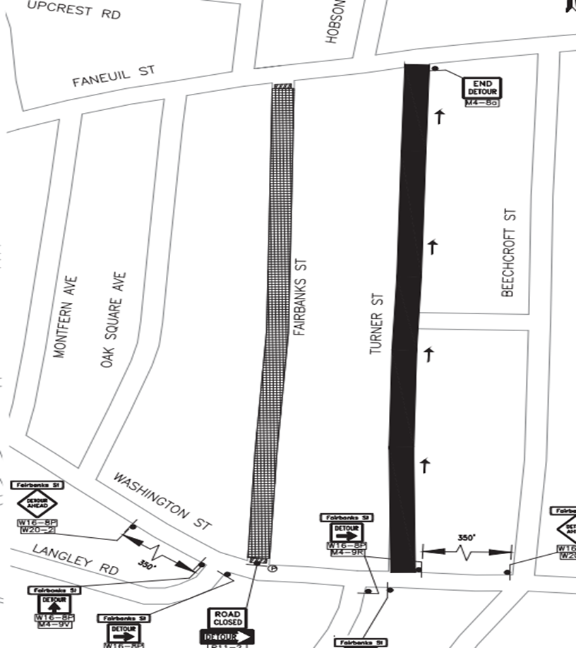 A ma of the detour on Turner St for the Fairbanks construction.