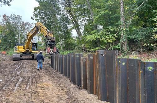 Steel sheeting along stream in Stoneham/Winchester