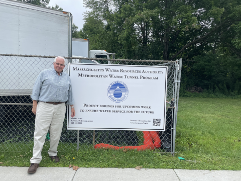 City of Newton City Engineer Louis M. Taverna visits MWTP test boring/rock coring site in Newton, Massachusetts, July, 2021