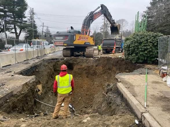 Excavation for butterfly valve just north of Totten Pond Road